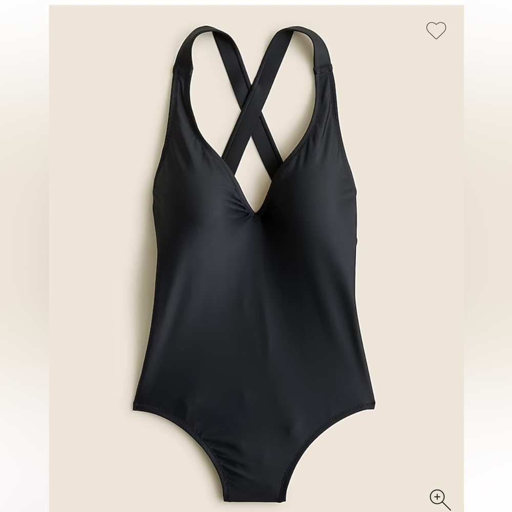 J. Crew Black V-neck‎ Cross-Back One-Piece Swimsuit Size 12 NEW